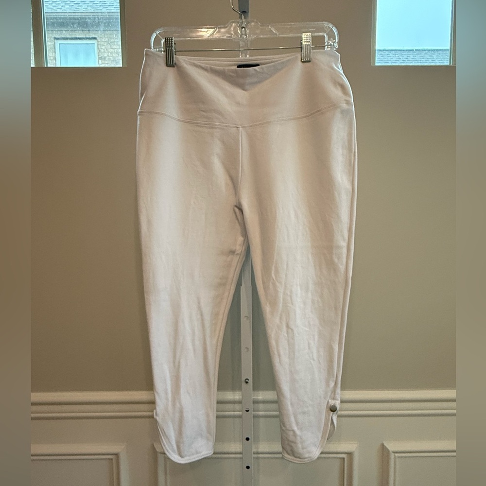 Athena Marie White Capri Leggings XL High Waist Ankle Button Snap